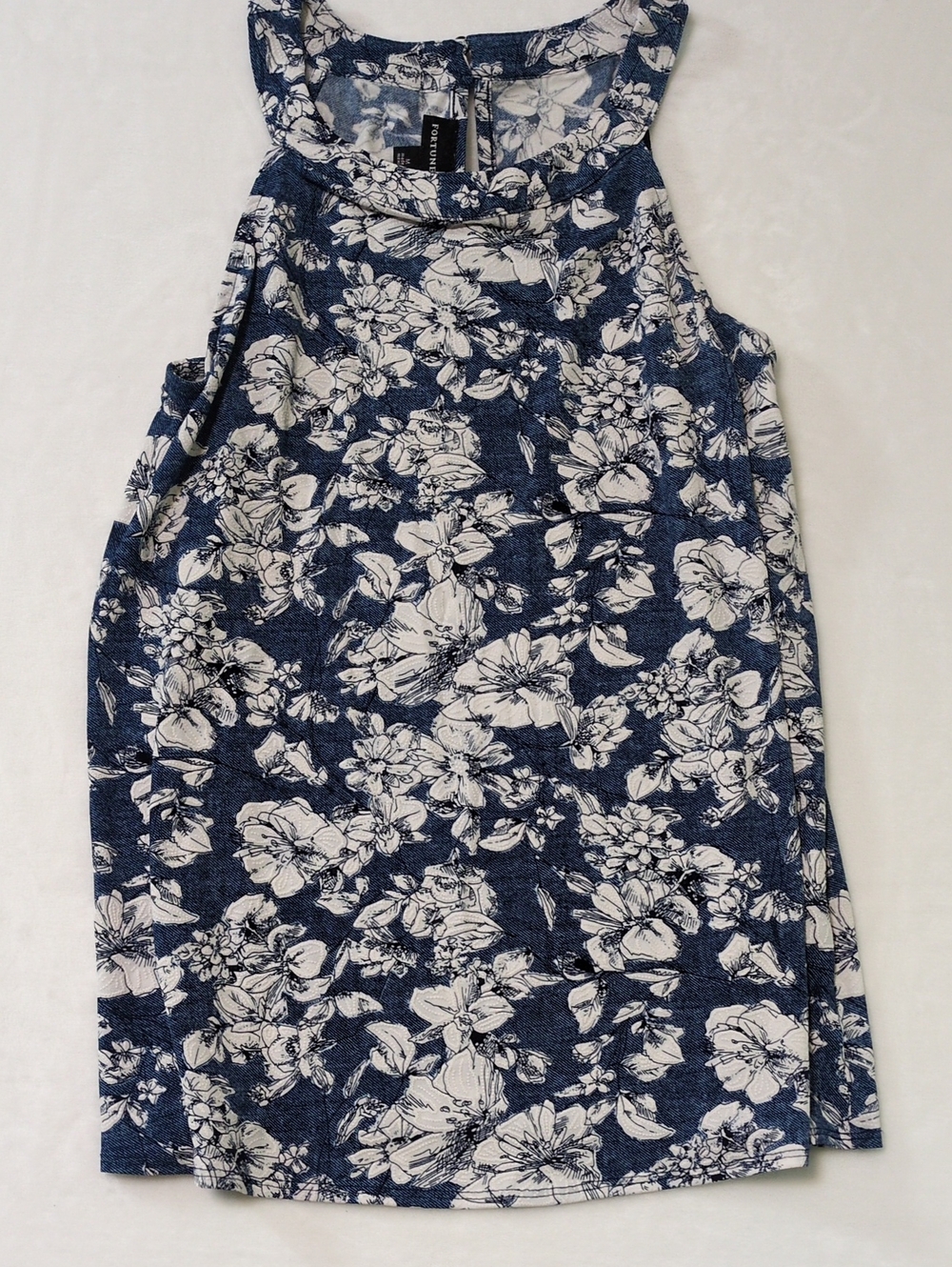 Fortune + Ivy Denim Look Floral High Neck Halter Tank Top Size M